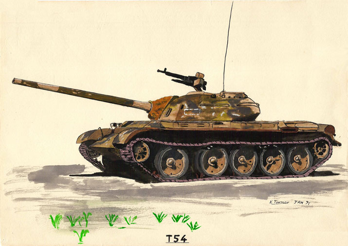 Painting of a Syrian T54. Original work by Nick Turner, 1971